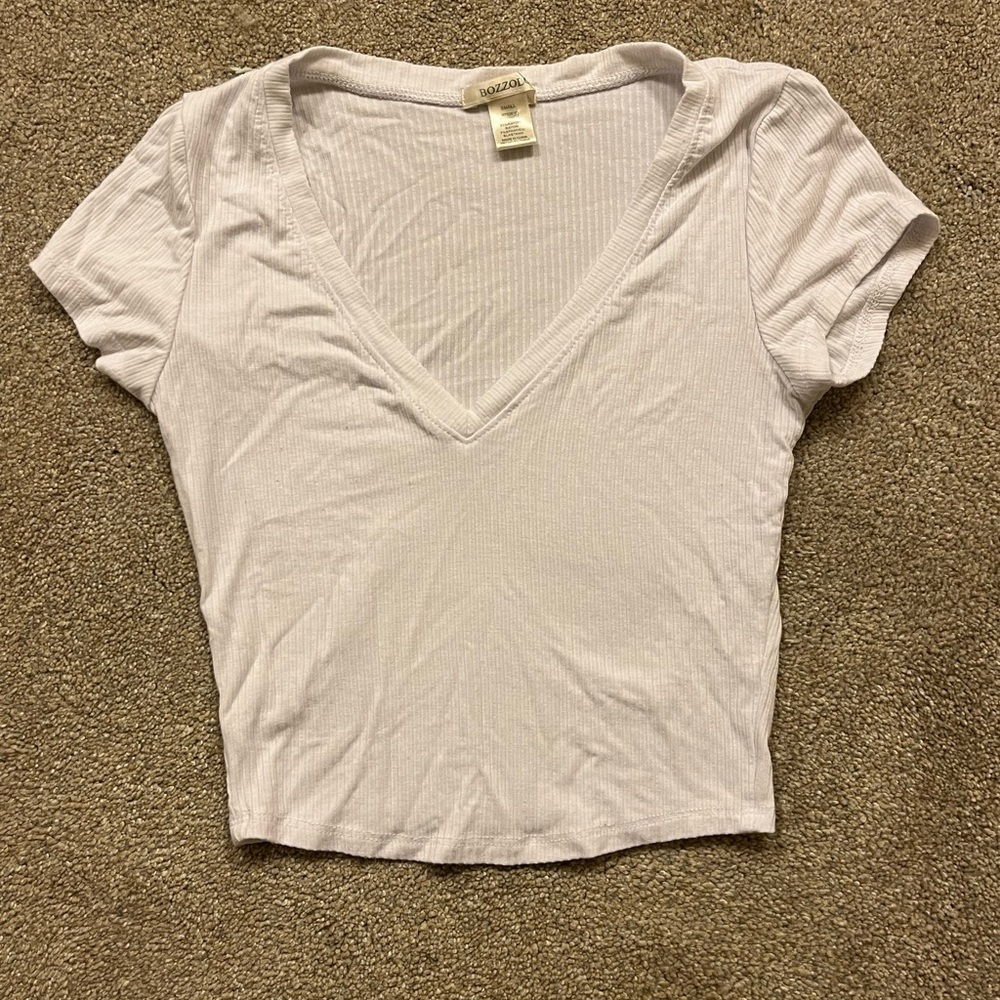 Bozzolo Cropped White V-neck T-shirt